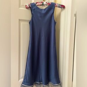 Blue silk dress, simple, elegant, fully lined, in perfect condition.